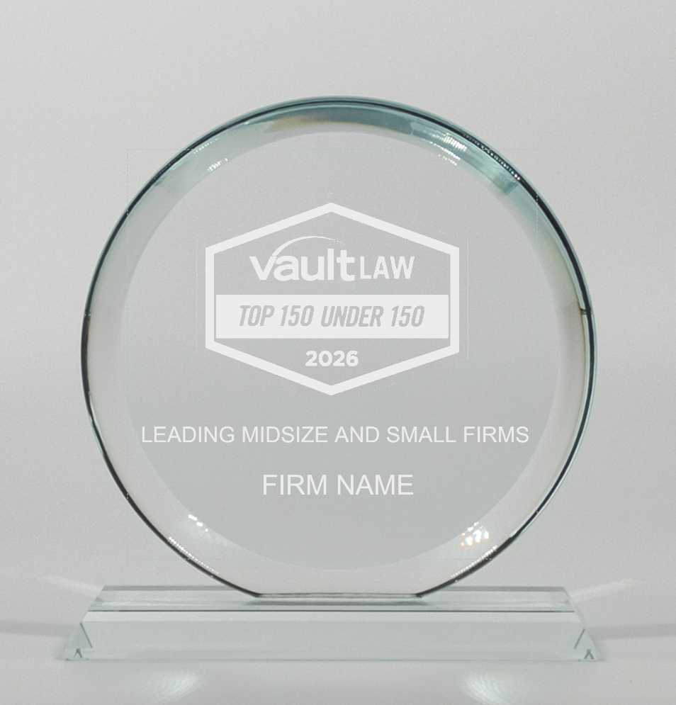 Vault Law 150 Under 150 Engraved Crystal Award